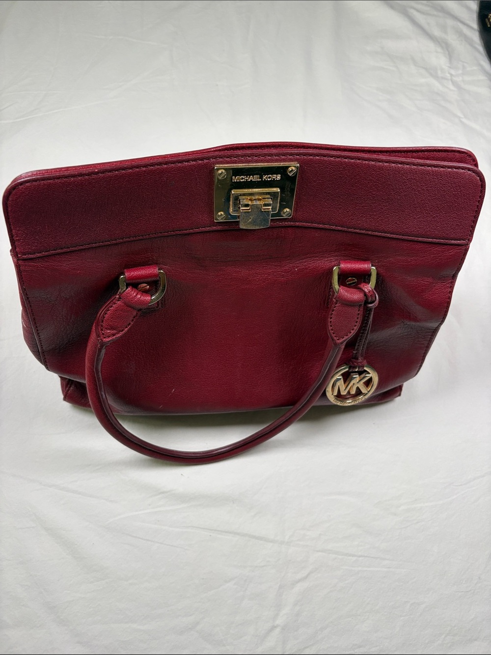 Michael Kors Burgundy Leather Tote with Gold Hardware